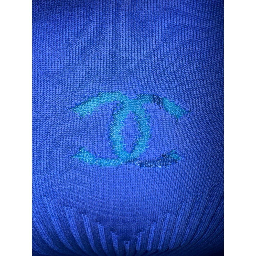 Chanel Vintage Blue Ribbed Knit CC Logo Lion Button Dress US 6/8 EU42 Luxury - Picture 5 of 16